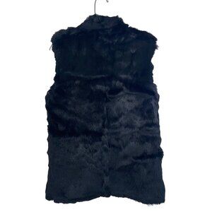 Hilary Radley Womens Vest Size Small Black Full Zip Rabbit Fur Casual